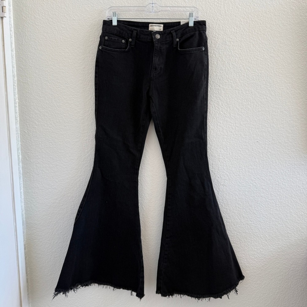 Free People We The Free Just Float On Flare Jeans Black 29 Bell Bottom Raw Hem